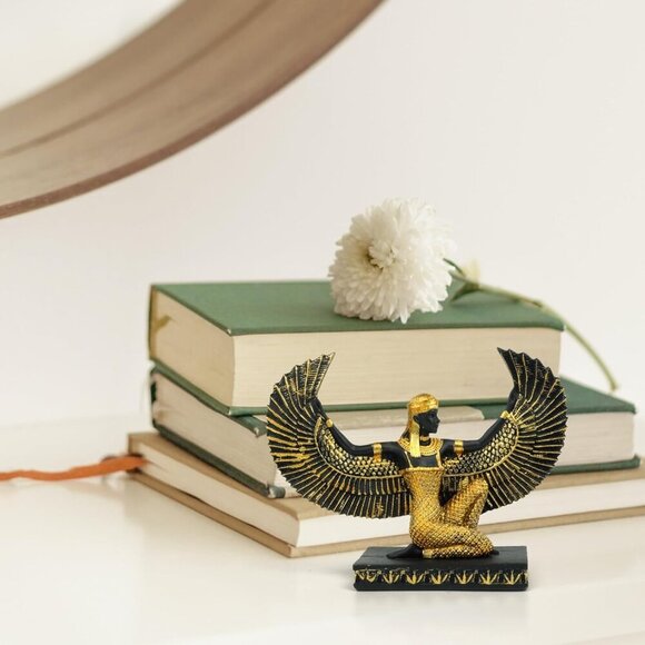 Open Wings Kneeling Egyptian Isis Figurine Ancient Goddess Sculpture Decor - Picture 2 of 6